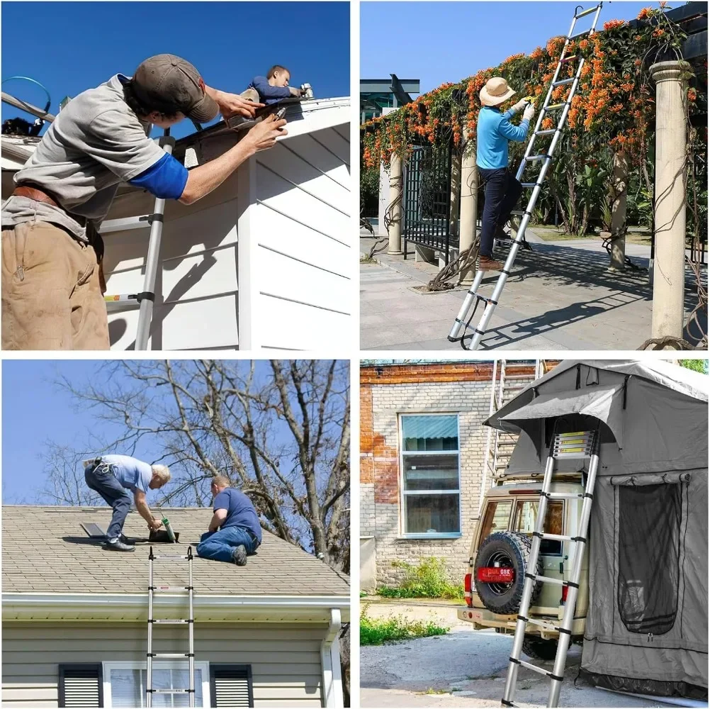 Miscoos16.5FT Aluminum Telescopic Extension Ladder with Non-Slip Feet, Multi-Purpose Collapsible Ladder for RV or Outdoor Work