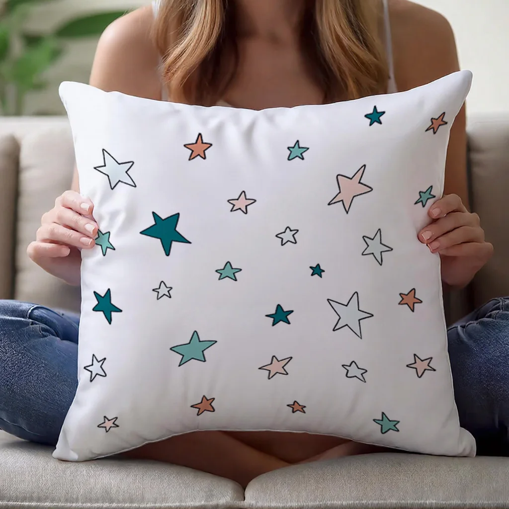 Pastel Star Pillow Cover 16x16 18x18 20x20 Inch Polyester Zipper Machine Washable Minimalist Decor Sofa Bed