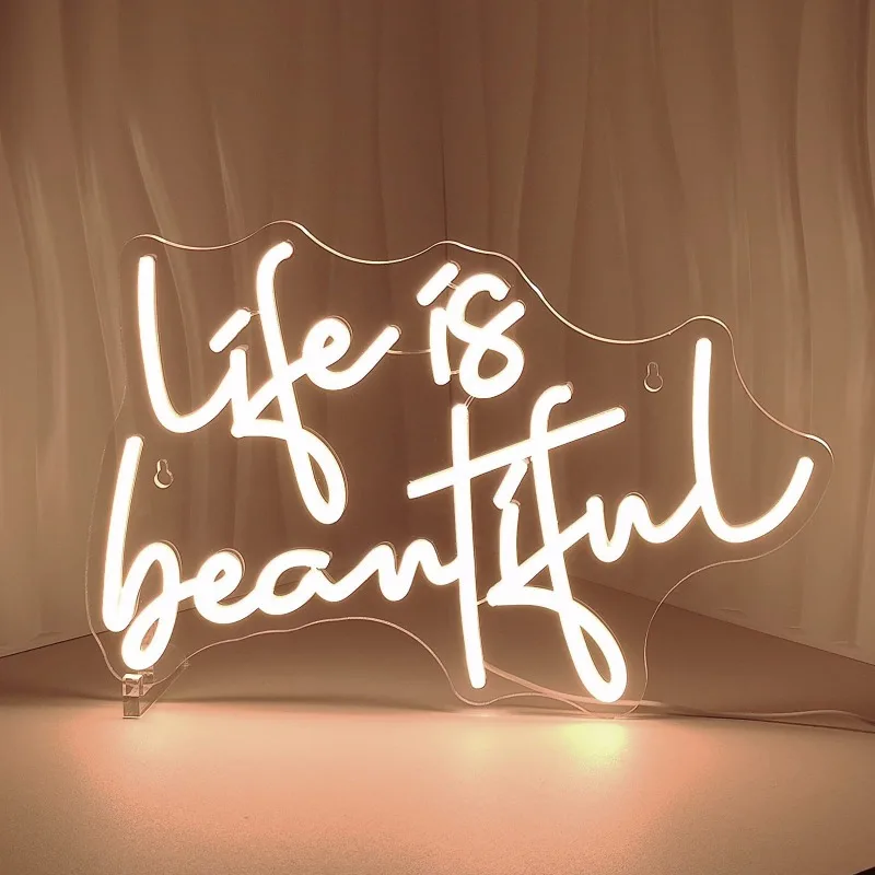 

Life is Beautiful Neon Signs for Wall Decor Warm White LED Light Preppy Room Decor Light Up Birthday Party 5V USB