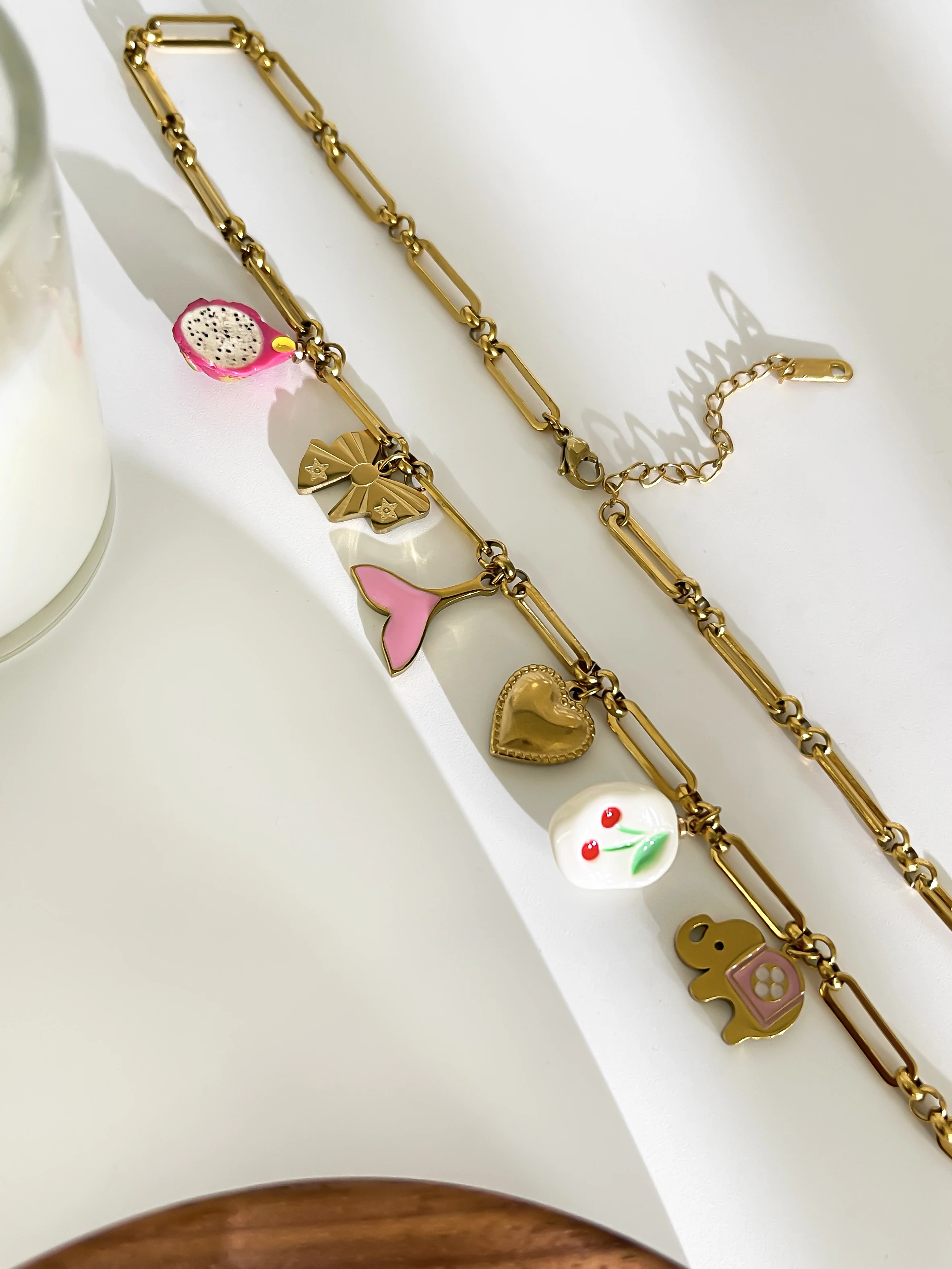 GHIDBK New Fashion Stainless Steel Handmade Daily Jewelry Women Dainty Cute Heart Bowknot Elephant Fish Tail Pendant Necklace
