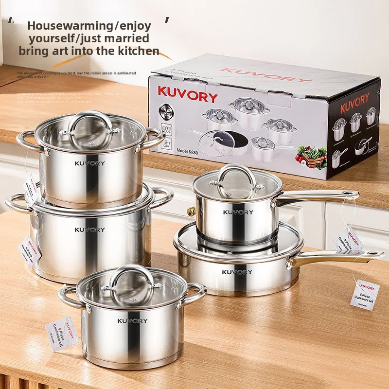 LMM stainless steel pot set, pan, milk pot, double-bottom non-stick cooker combo