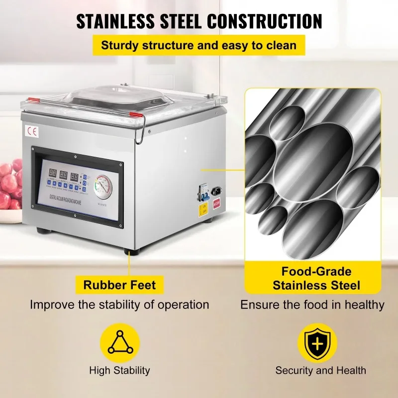 DZ‑320 Chamber Vacuum Sealer 320W Commercial Food Packaging Sealing Machine Kitchen Food Saver Preservation Processing Equipment