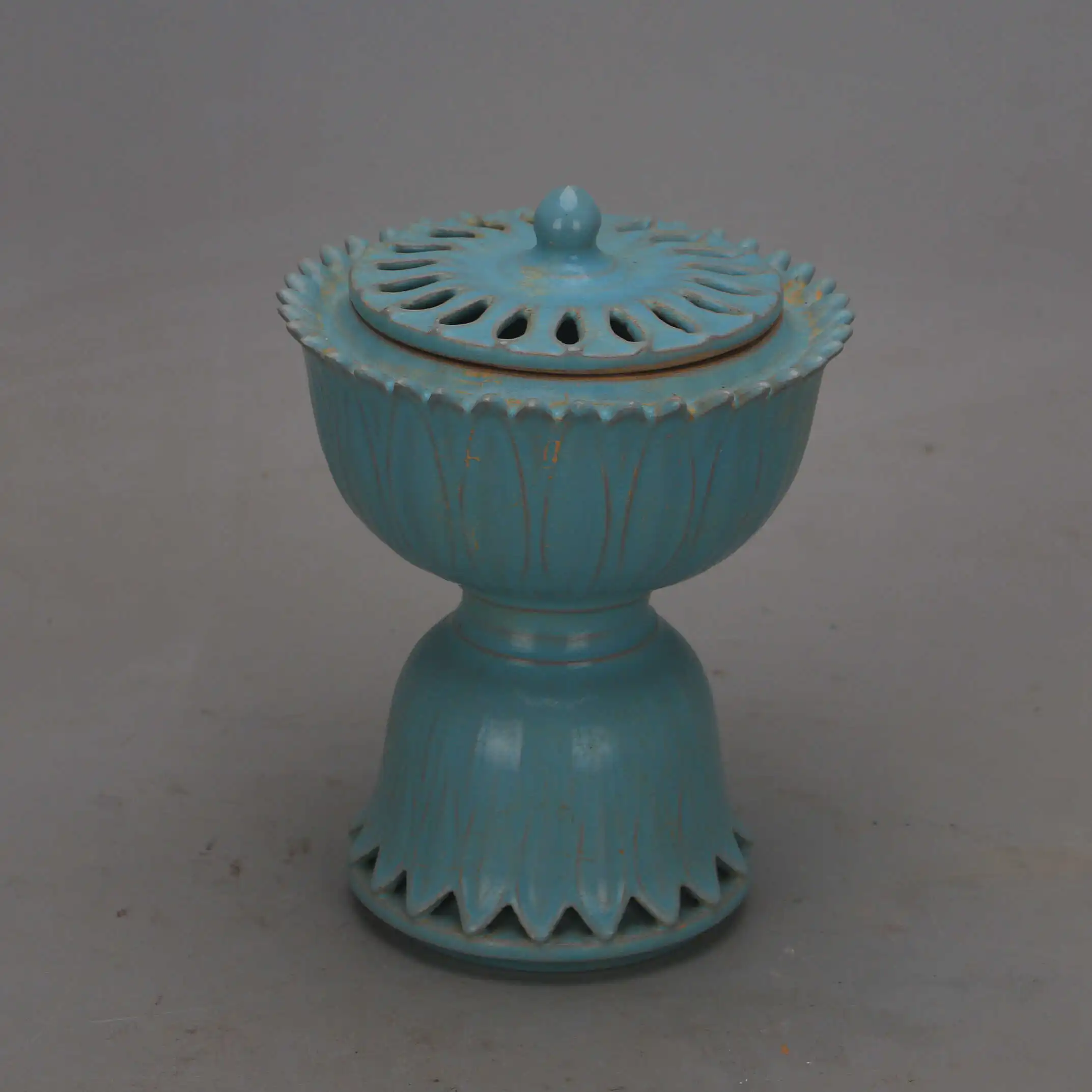 Song Dynasty Ru Kiln Celadon Lotus Openwork Incense Burner Vintage Porcelain Chinese Home Decor Collectible