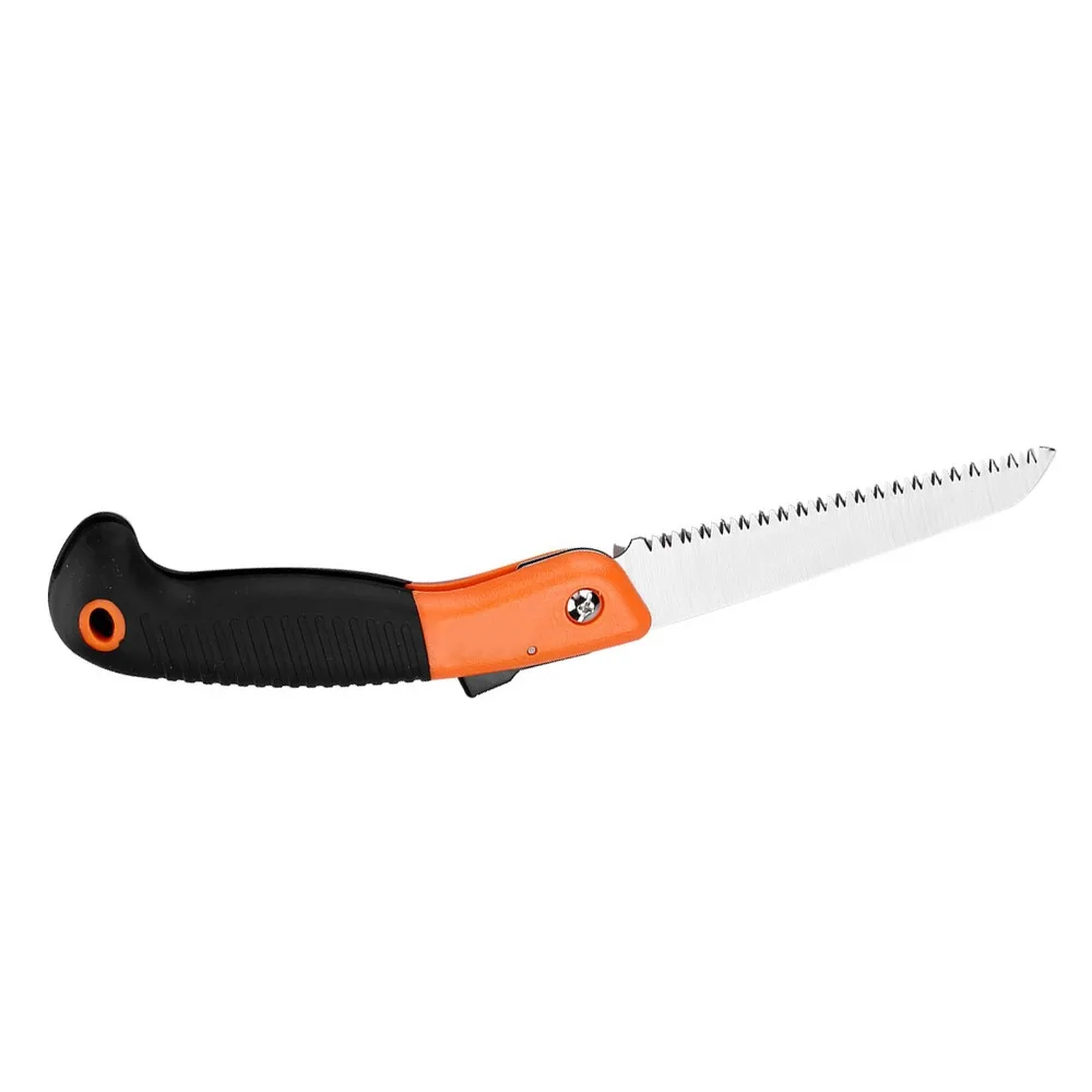 Orange Folding Pruning Saw Triple-Cut Teeth Anti-Slip Handle Tree Trimming Saw Safety Lock Manganese Steel Hand Pruning Saw