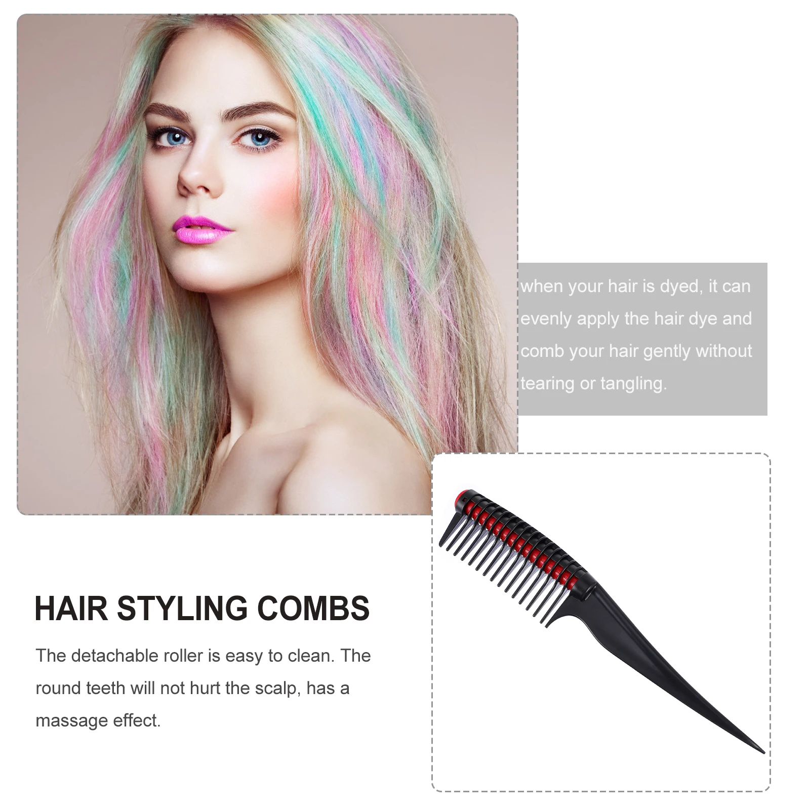 

1 pc Plastic Hair Dye Comb Salon Styling Combs Coloring Long Handle Detachable Roller Easy Clean Massage Scalp Short Long Curly