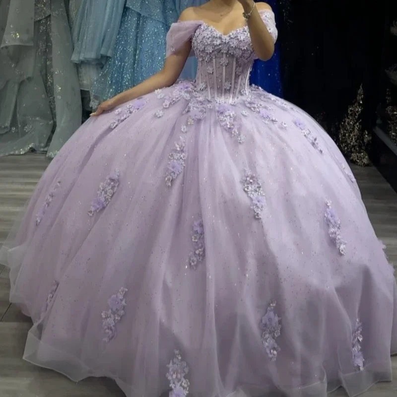 Angelsbridep Purple Ball Gown Quinceanera Dresses 2025 With 3D Handmade Flower Sweet 16 Evening Party Dress Vestido De 15 Años