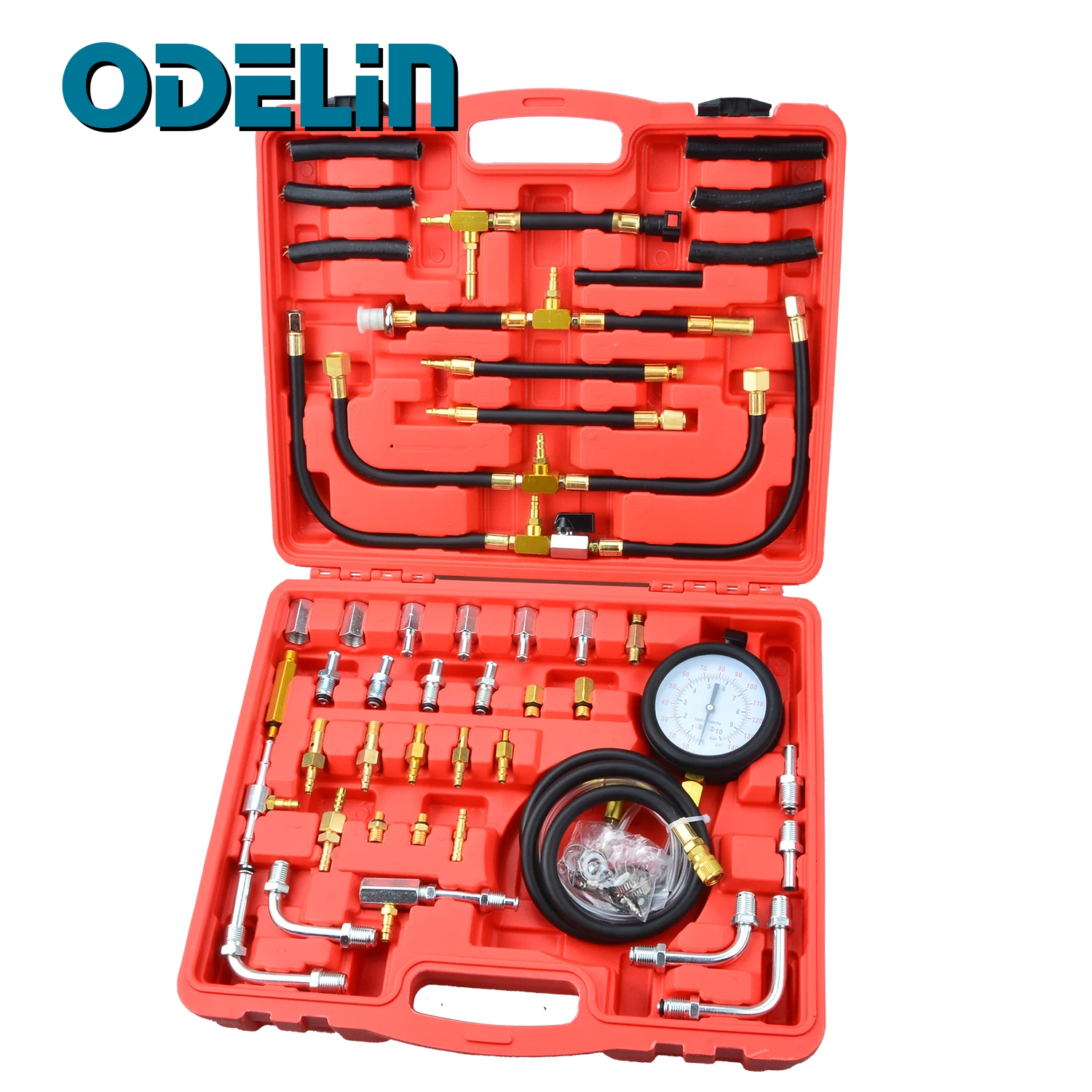 0-140psi Car Fuel Injection Gauge Pressure Tester Test Kit Auto System Pump Tool Set