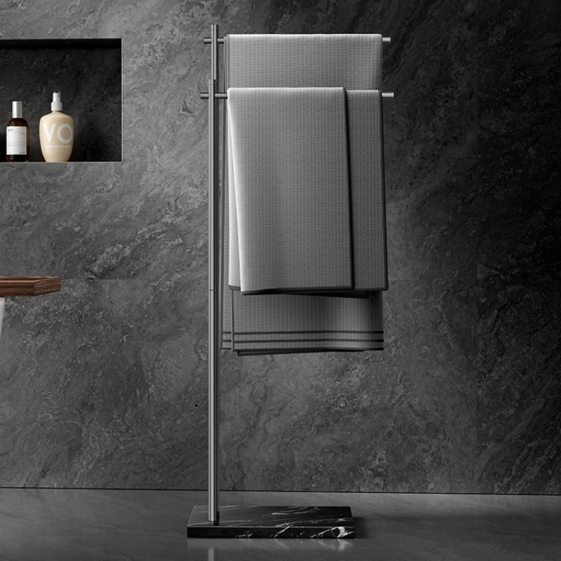 

Toilet bathroom marble floor towel rack gun gray simple hotel bath towel rod removable vertical towel rack