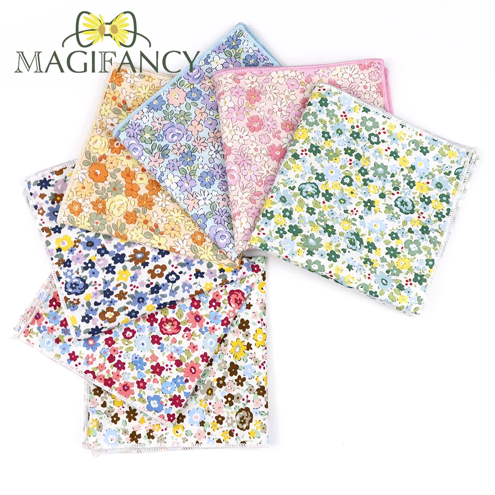 New 100% Cotton Blue Pink Green Floral Handkerchief 23cm Ladies Men Wedding Party Daily Suit Pocket Cube Gift Tuxedo Accessories