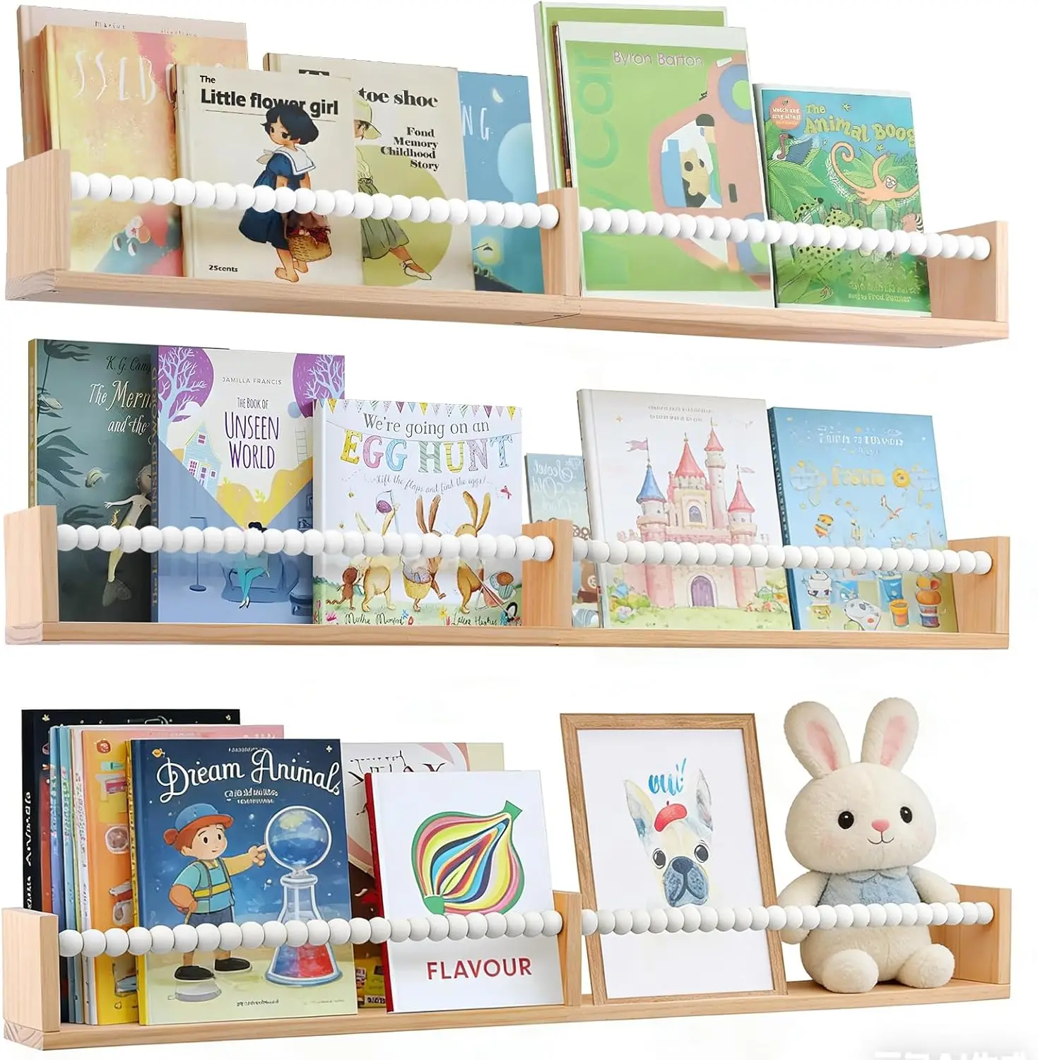 

Набор из 3 белых настенных полок для детской комнаты, полки для детского сада с бусинами, компактный декор для экономии пространства