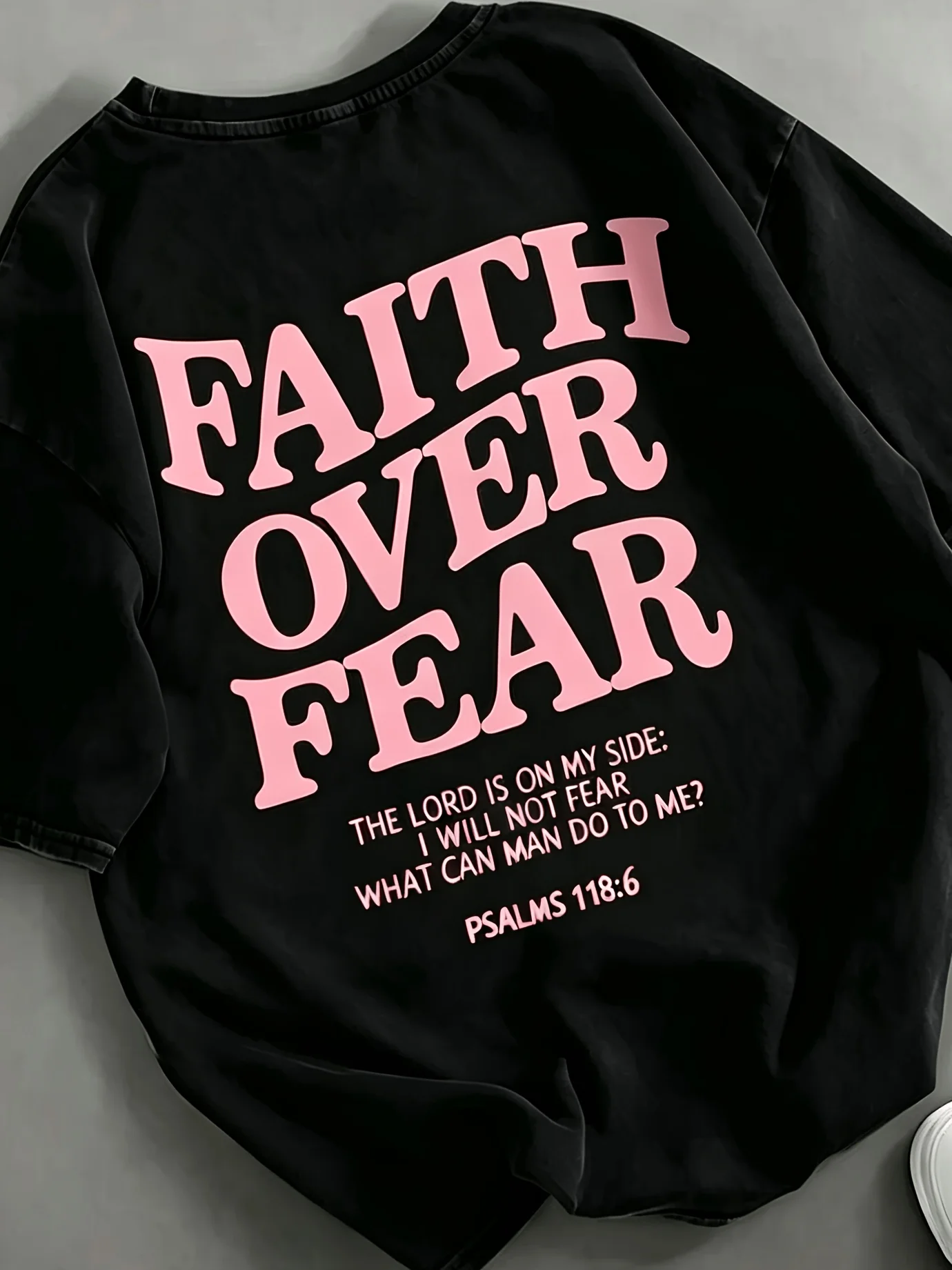 2026 Summer Shirts 1pc Women'S Faith Over Fear Bible T-Shirt - Black Pink Letters - Inspirational Bible Verse Shirt (Psalm 1186) - Christian Clothing - Machine Washable Casual T-Shirt-Premium Graphic Printed Round Neck T-Shirts