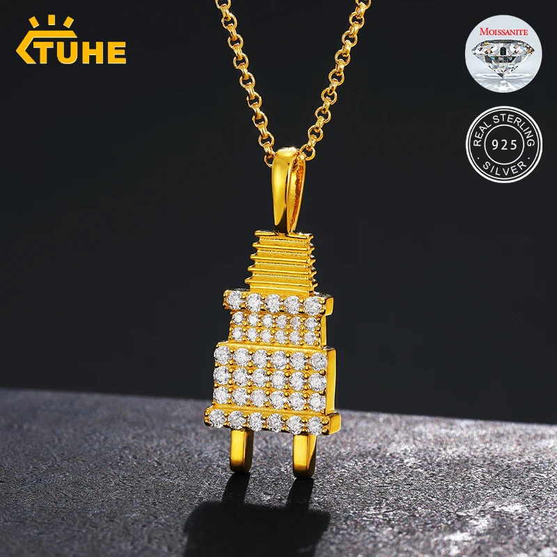 

Ювелирные изделия TUHE: Изысканное ожерелье S925 с подвеской в виде электрической вилки, инкрустированной муассанитом, для мужчин, в стиле хип-хоп, подарок