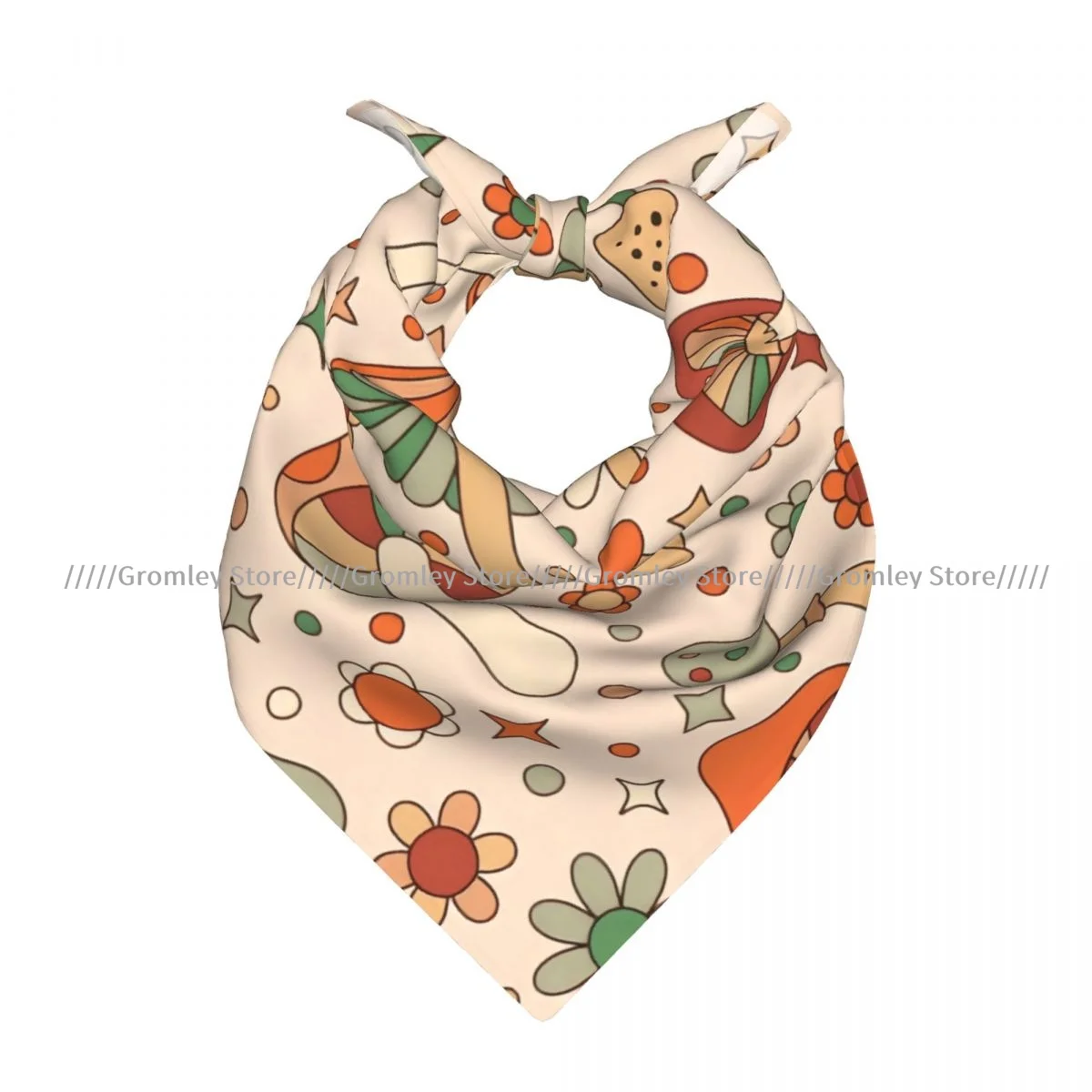 Groovy Mushrooms And Daisy Flowers Retro Hippie Square Scarf Ladies Casual Head Neck Wrap