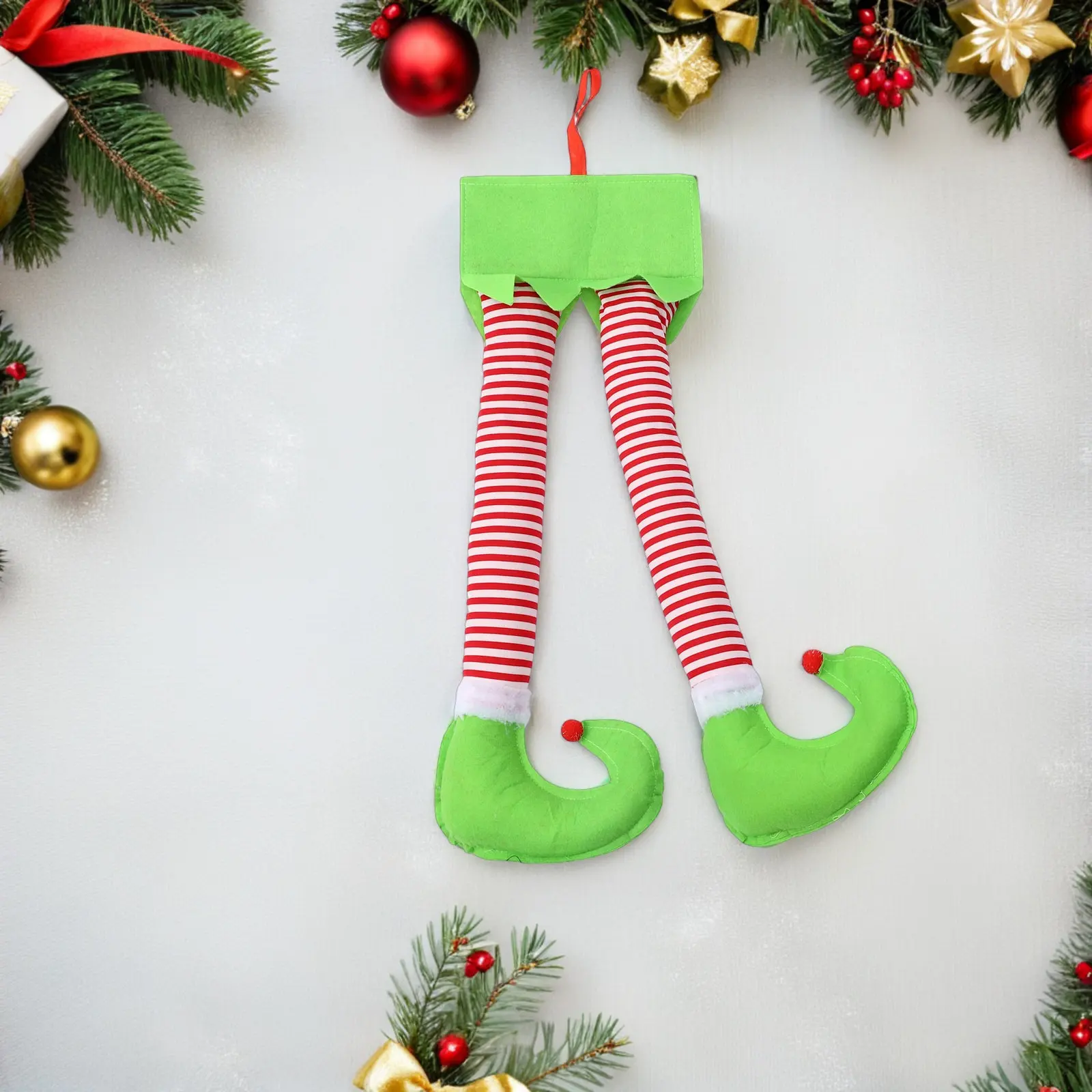 3Pcs Cute Christmas Elf Legs Decor 17.3 Inches Easy-Hang Stuffed Elf Leg Ornaments for Holiday Tree Car Trunk Windows Doors