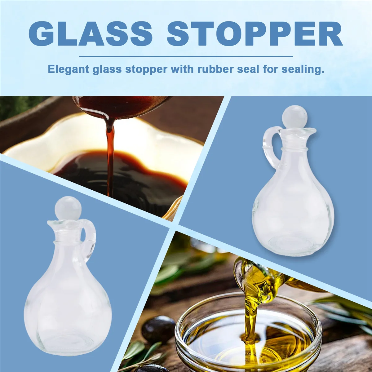 ขวดใส่น้ํามันและน้ําส้มสายชู (ชุด 2 ชิ้น) ขวดใส่น้ํามันแก้วทรงกลมพร้อมจุกปิด