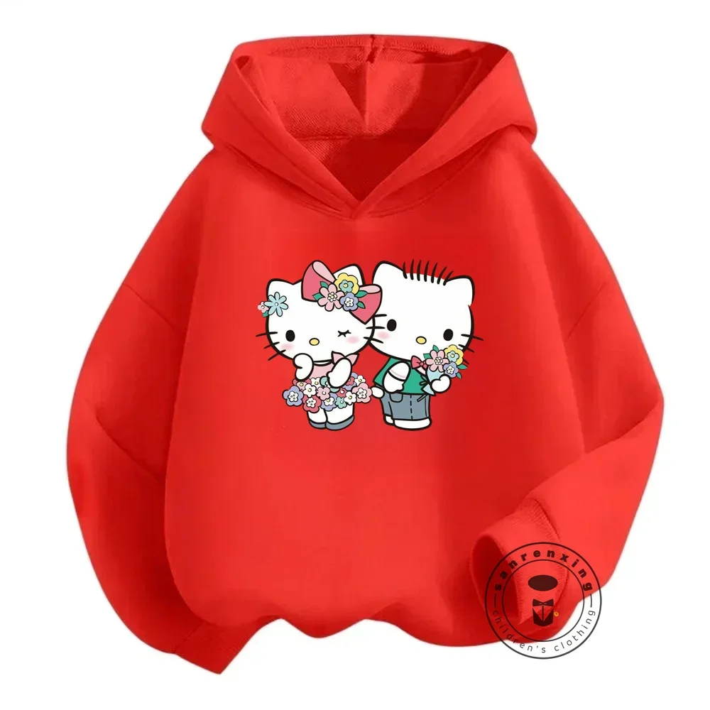 Wesołe Hello Kitty Modne bluzy z kapturem dla dzieci Boasting Solid Colors Kawaii Designs Casual Comfort for Autumn Winter Activities