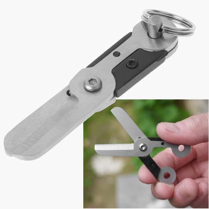 Outdoor Survival Mini Spring Scissor Pocket Tool, Key Chain, Stainless Steel