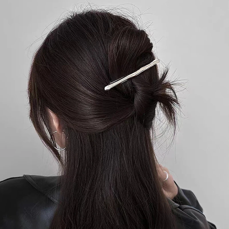 New Simple 11cm Women Metal Golden Strip Long Barrettes Hair Clips Vintage Hairpins Automatic Smooth Spring Clip Hairgrip