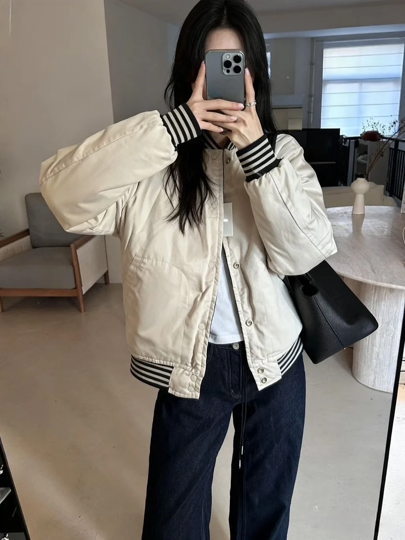 

Бейсбольная куртка в американском стиле для мужчин и женщин, двусторонняя, осенне-зимняя, из полиэстера, с длинными рукавами, воротником-стойкой и застежкой на пуговицах