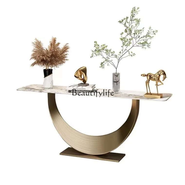 

Italian light luxury rock slab creative entrance table simple modern entrance corridor stainless steel entrance table