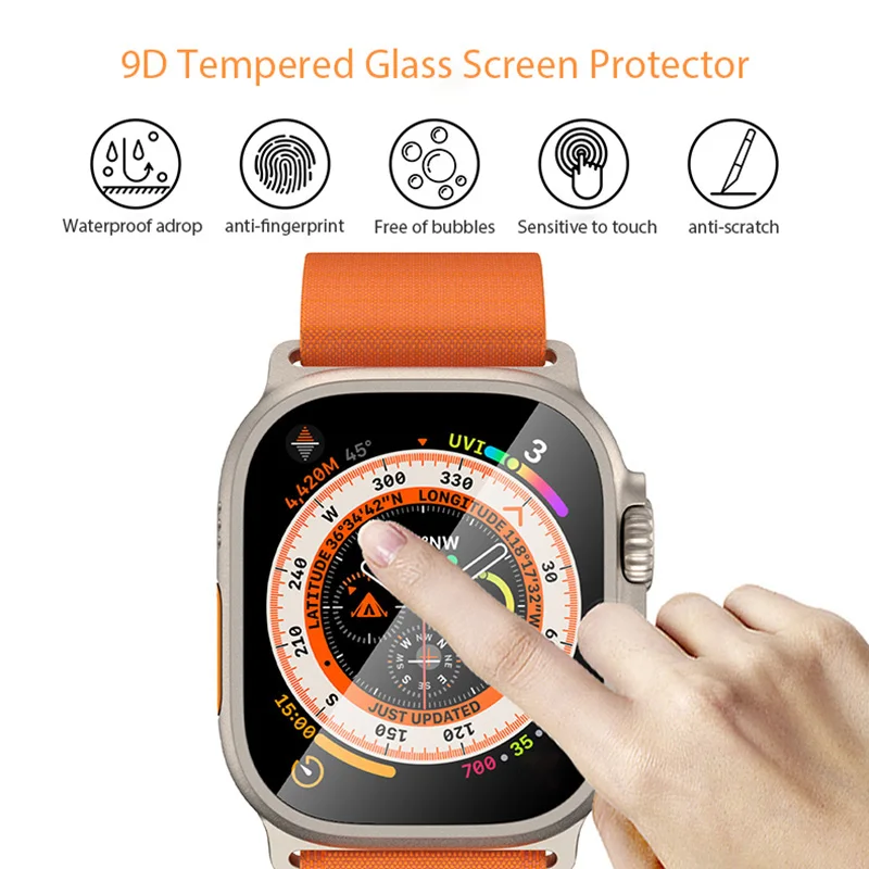 Pellicola in vetro temperato per Apple Watch Ultra 49mm con Stick automatico strumento di protezione dello schermo HD per accessori iWatch Ultra 49mm