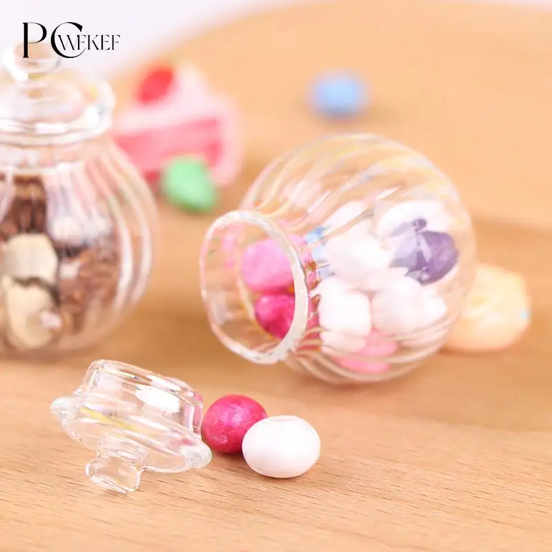 1pcs 1:12 Dollhouse Miniature Round Glass Bottle Candy Jar Mini Candy Bottle Model