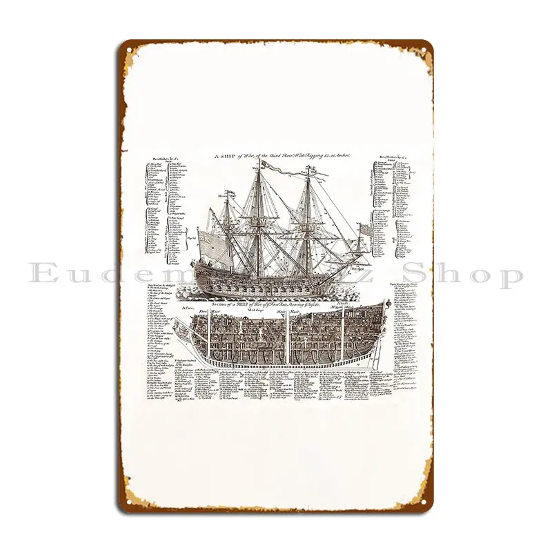 Old Fashioned War Ship C1700 Metal Plaque Poster Garage Printing Garage Club Wall Mural Tin Sign Poster