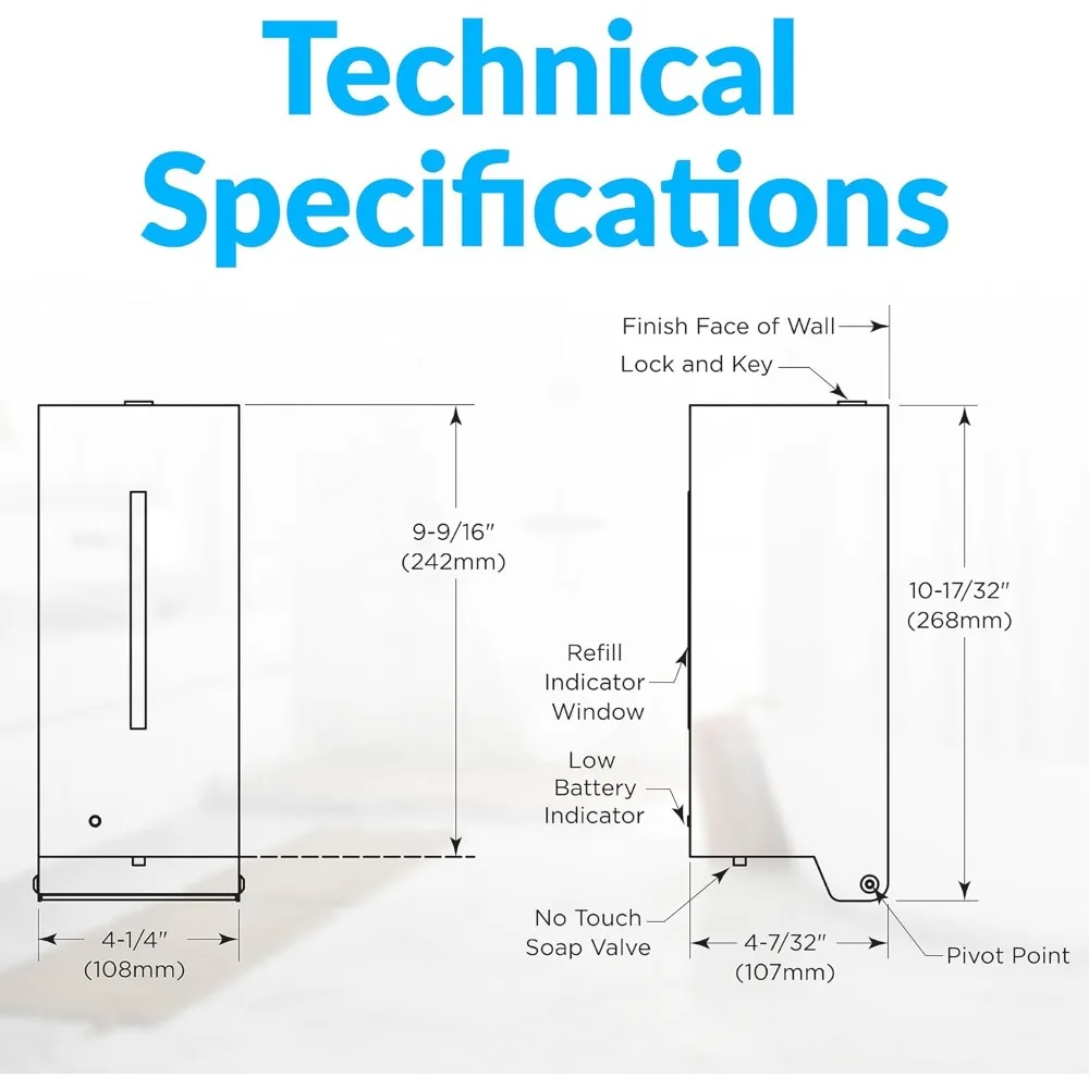 موزع صابون رغوي أوتوماتيكي مثبت على الحائط من الفولاذ المقاوم للصدأ 2013، لمسة نهائية من الساتان، 27-FL أونصة. 4-1/4 بوصة عرض، 10-17/32 بوصة ارتفاع، 4-7/32 بوصة د