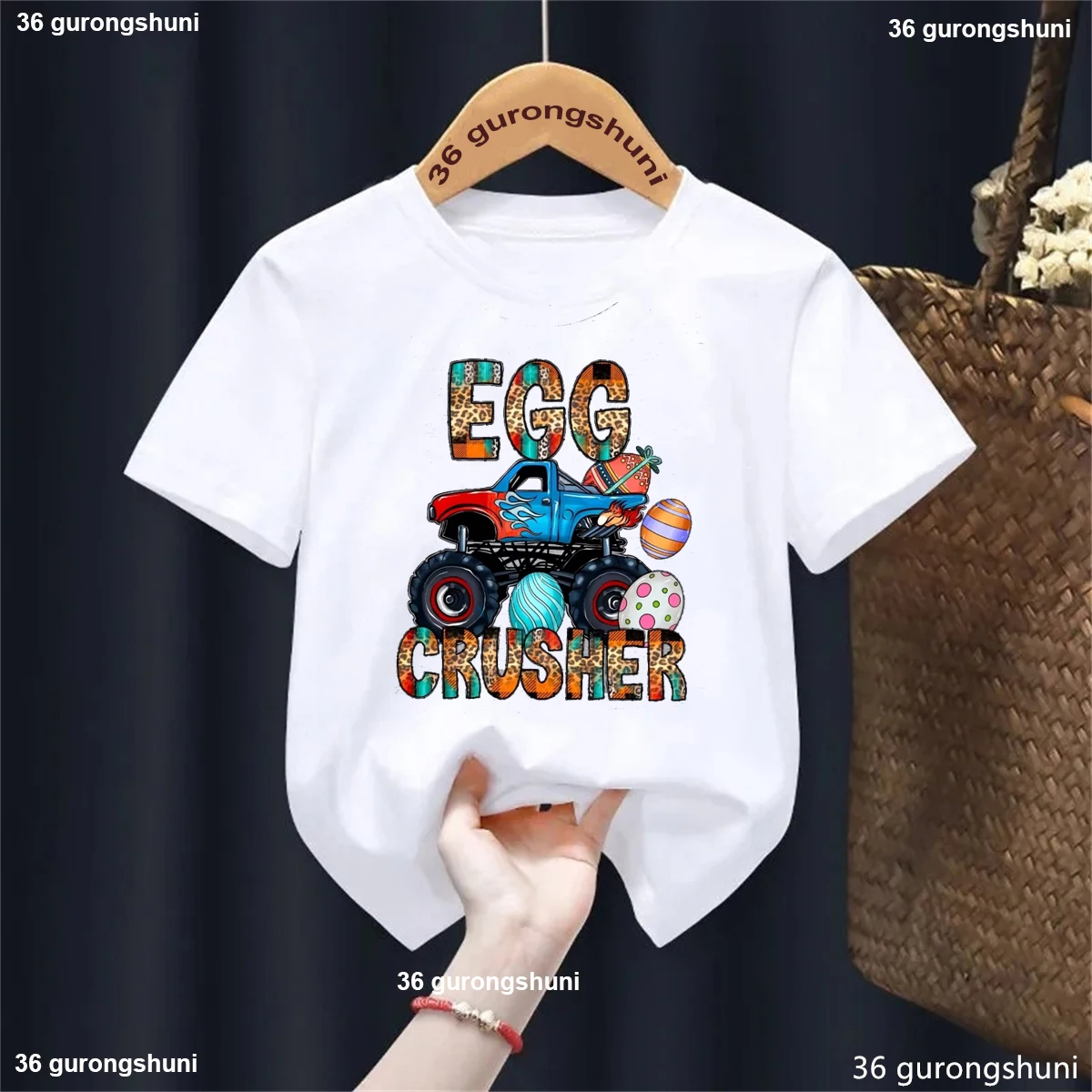 Easter Egg Crusher Print Boy'S Casual Tees, Short Sleeve Crew Neck Comfy T-Shirt Kids Summer Boys /Girls Tshirt Cute Kids Tshirt