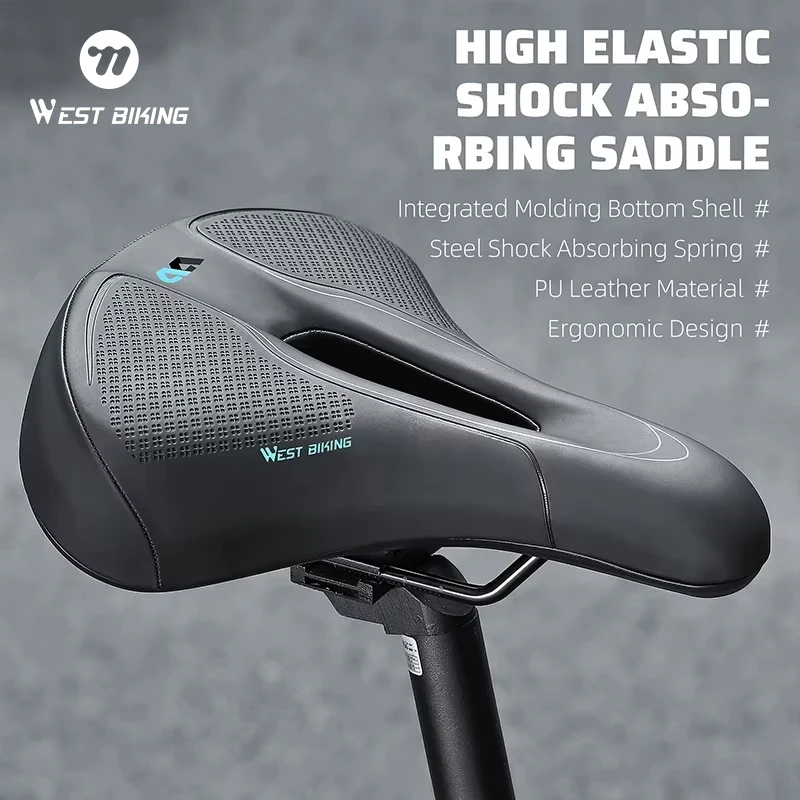 سرج دراجة من WEST BIKING، سرج مجوف قابل للتنفس مع ضوء خلفي LED ممتص للصدمات، مقعد دراجة طريق MTB مريح ﻿