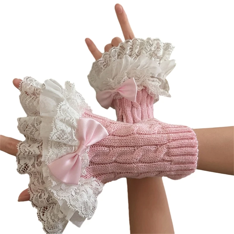 Y2K Hand Sleeve Wrist Cuffs Ruffled Floral Lace Elastic Floral Wristband Lace for Wedding Wrist Length Bridal Prom