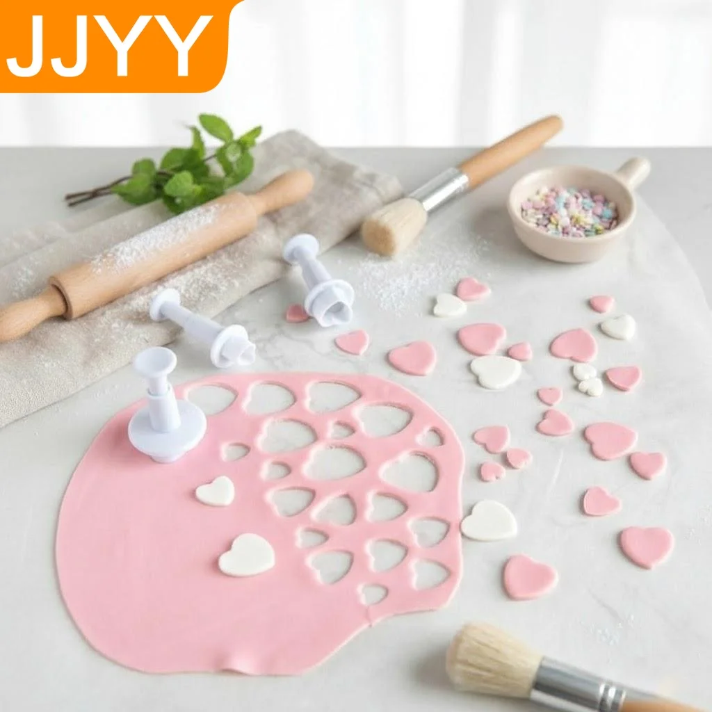 3Pcs Clay Mold Fondant Spring Press Cake Decorating Tools Kit Oval Heart Shapes Molds DIY Pastry Baking Biscuit Stamps