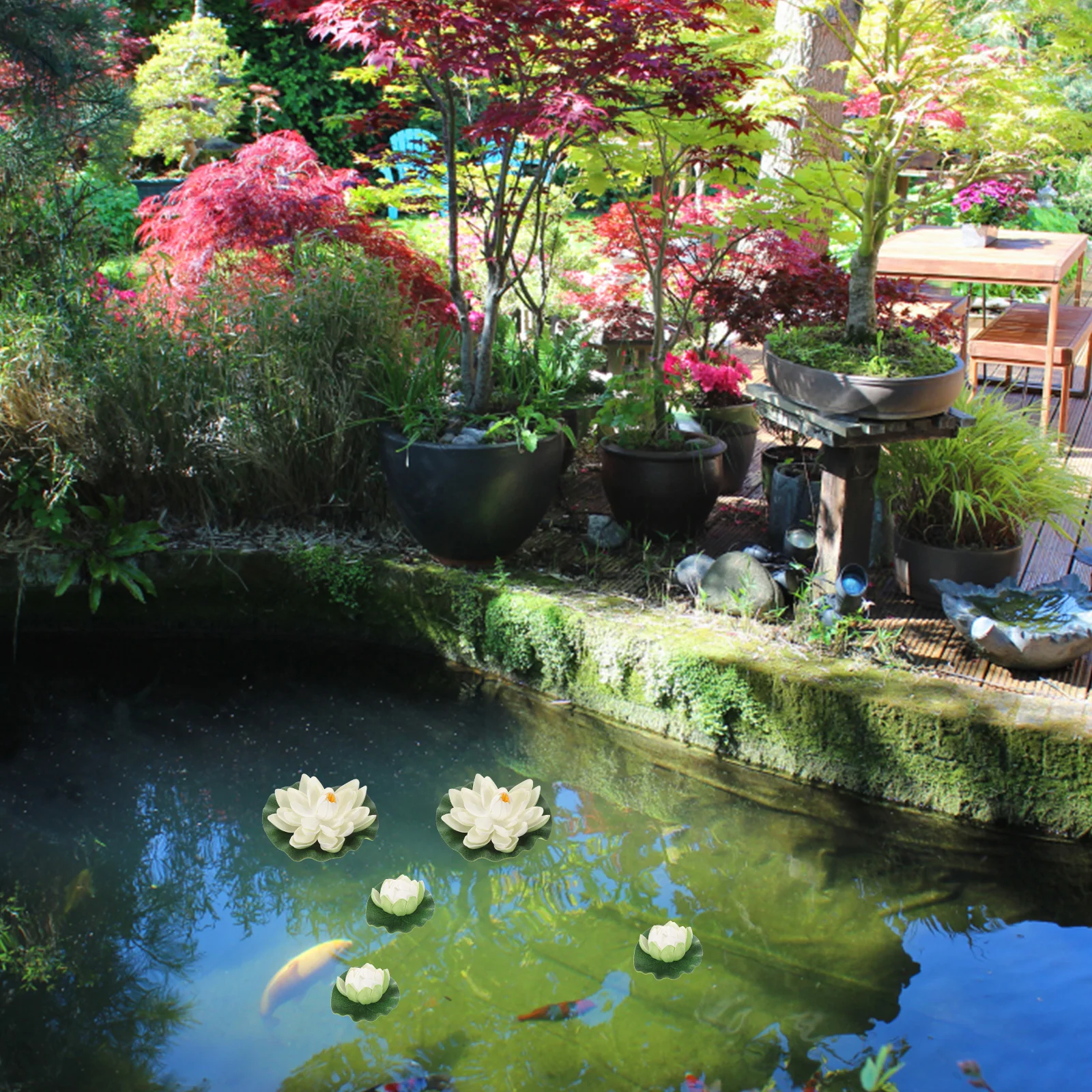 

5 Pcs Artificial Floating Lotus Pond Decor White Water Lilies Fake Flowers Plastic Eva Foam Lifelike Shape Pool Outdoor