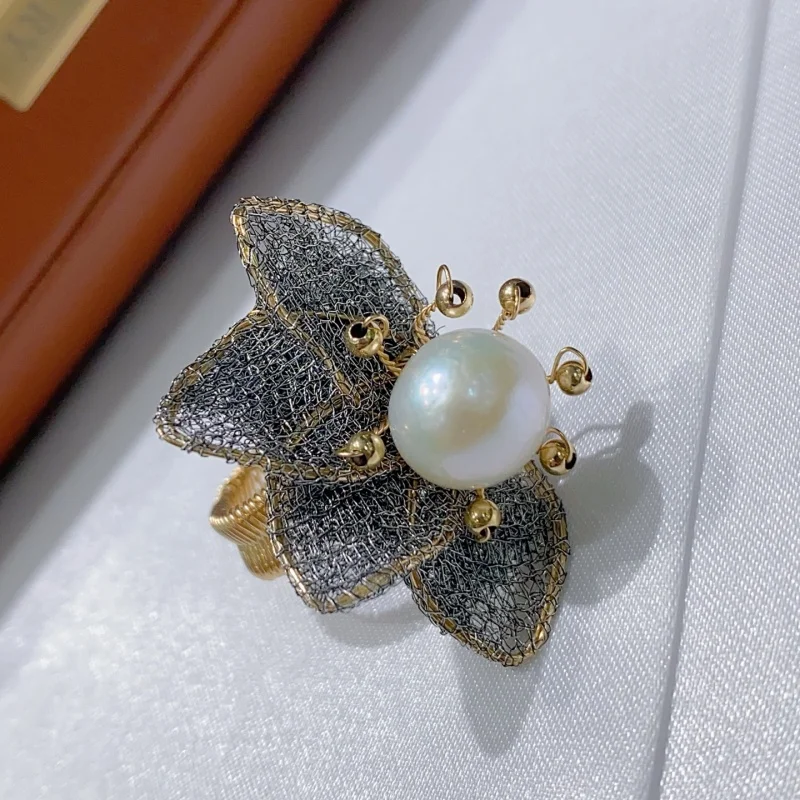 

SGARIT 14K Gold Filled Round Bead Ring Natural Freshwater Pearl Jewelry Handmade Knuckle Ring for Women