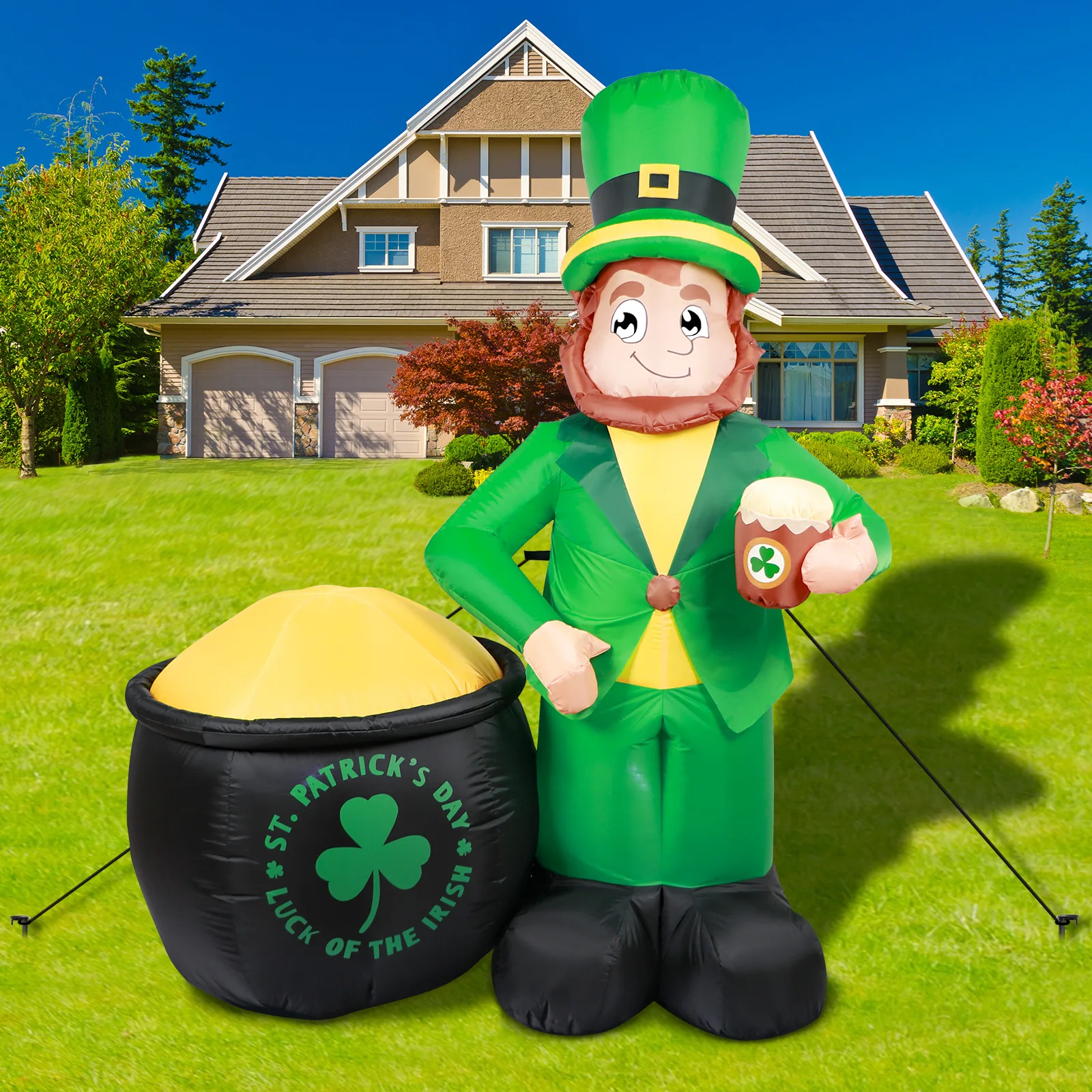 

OurWarm 6FT St Patricks Day Inflatables Outdoor Decorations Leprechaun Beer Gold Pot for Outdoor Blow Up Yard Garden Lawn Decor