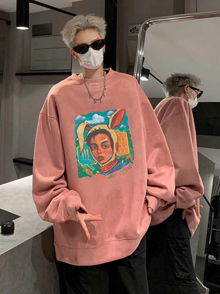 

Мужская толстовка Heavyweight Round Neck из замши в американском ретро-стиле, свободная повседневная кофта для подростков, весна-осень