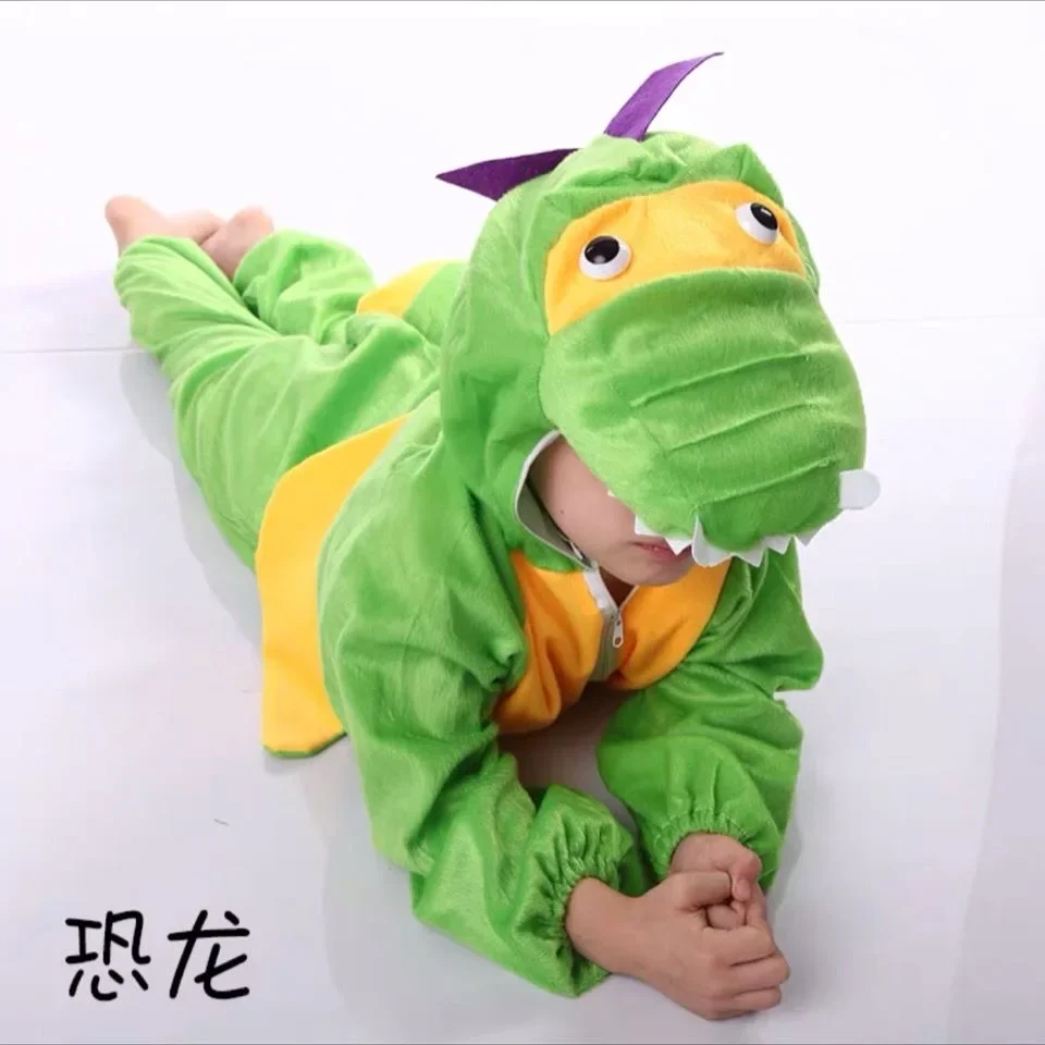 Kostum Cosplay hewan dinosaurus untuk anak-anak, kostum Cosplay hewan dinosaurus Kugurumi, pakaian permainan peran siswa pesta sekolah taman kanak-kanak warna hijau hitam untuk anak laki-laki