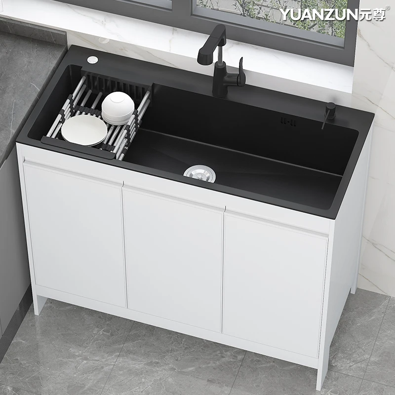 

Stainless steel vegetable basin single slot balcony floor type integrated space aluminum cabinet combined sink kitchen