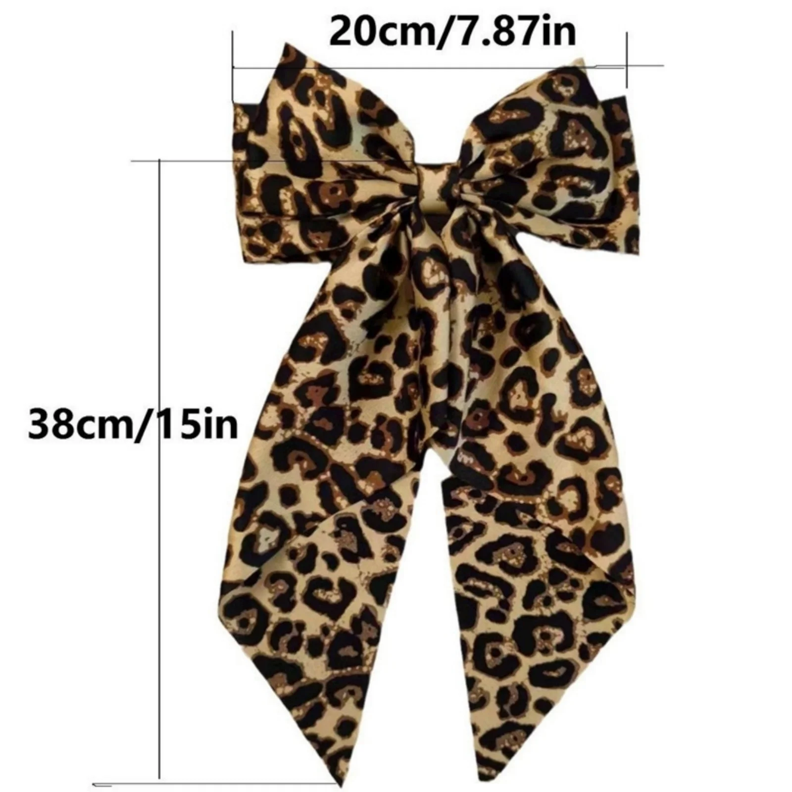 2er-Set Satin Leopard einfarbige Schleife lange schwimmende Federklammer Kopfschmuck Haarschmuck einfarbig Leopard Boho – Detail 5