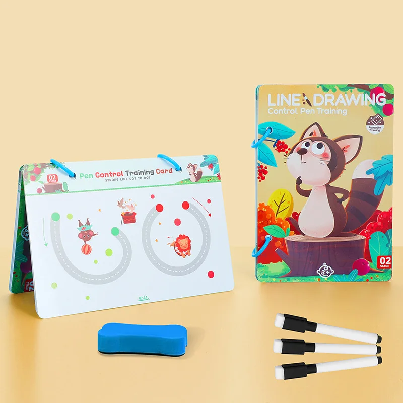 Children's Control Pen Erasable Training Card 1-3 Levels Exercise Concentration Hand Eye Coordination Drawing Book Training Book