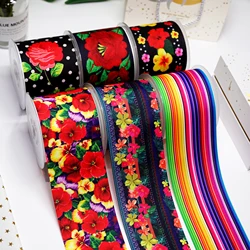 DIY Cartoon Flower Printed Grosgrain Ribbon For Craft Supplies Sewing Accessories 5 Yards. 10050