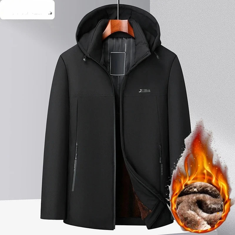 جديد مقنعين الصوف بطانة الرجال الشتاء سترة معطف سترة مع جيوب سستة الكورية جواكت شتوية للرجال معاطف الشتاء الأسود