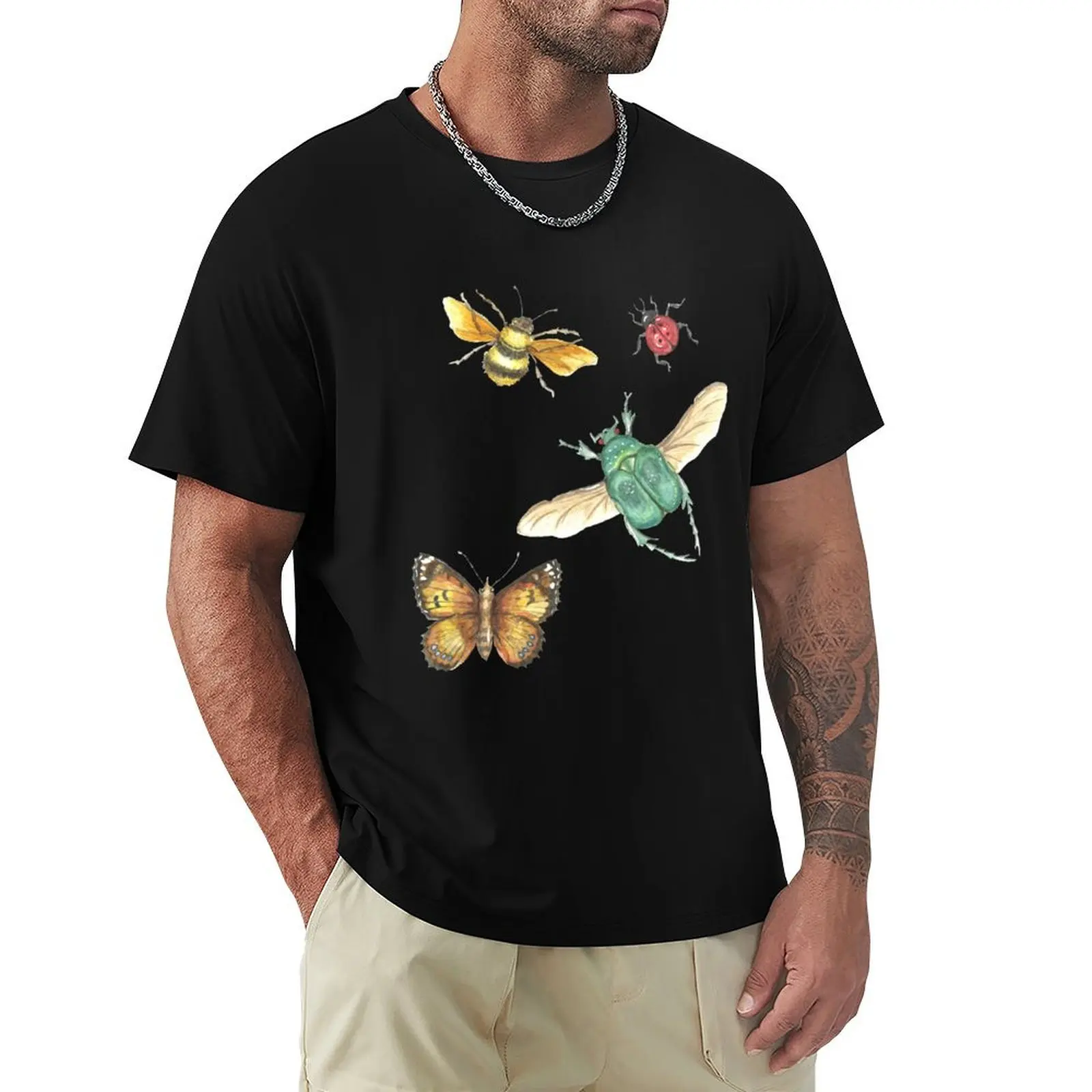Collection of insects T-Shirt Simple Solid Color Crew Neck Tee