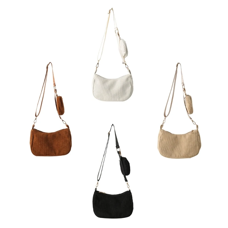 Mulheres veludo ombro crossbody Bolsa cor sólida nas axilas Bolsa com bolsa moedas