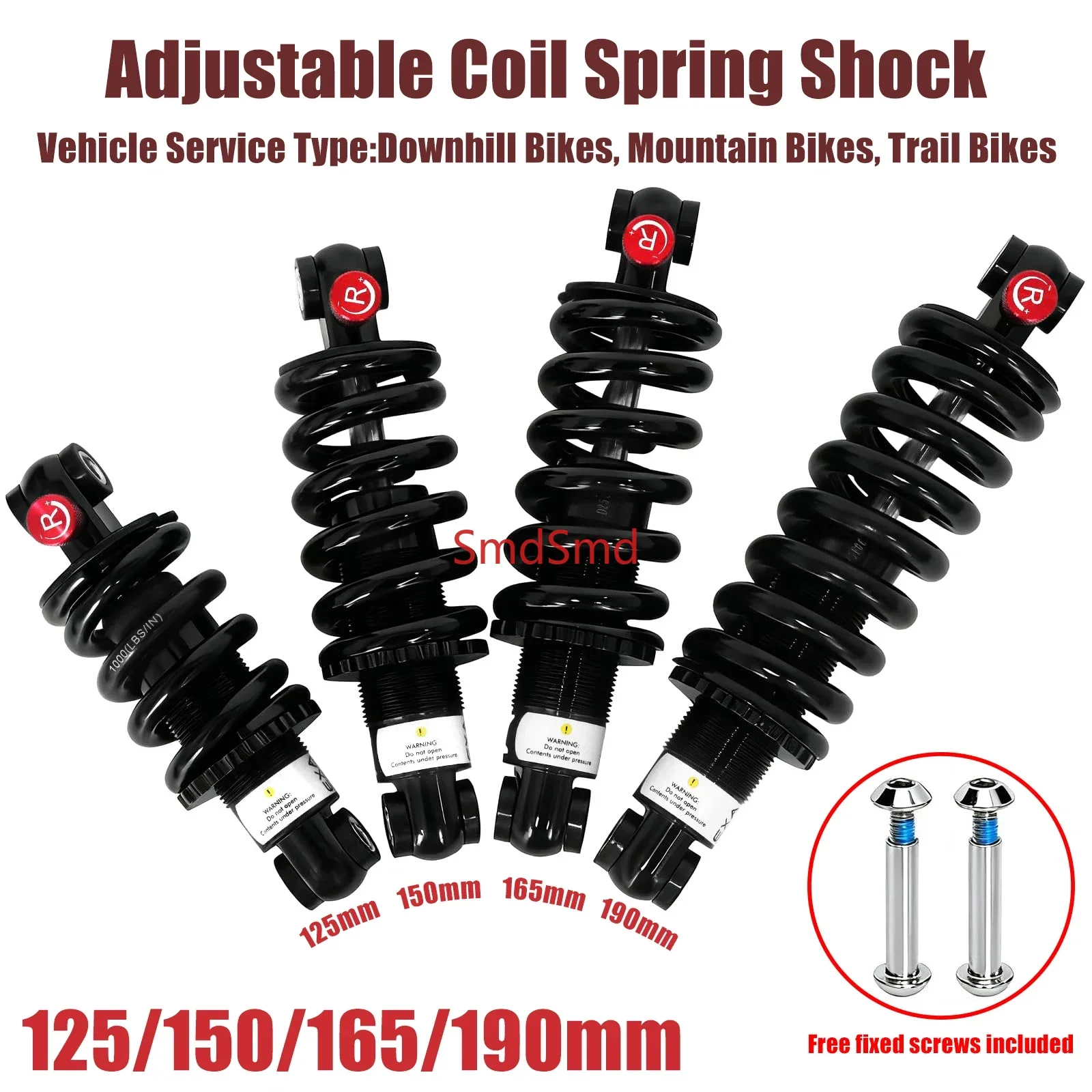 Bike Rear Shock Absorber Coil Springs 125mm/150mm/165mm/190mm Adjustable Rebound Shock Absorber for MTB E-Bike Scoters