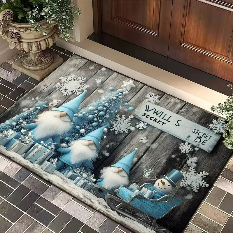 Christmas Gnome Welcome Doormat Winter Xmas Tree Non-slip Floor Mat Bedroom Kitchen Bath Balcony Hallway Rugs Home Decor Carpet