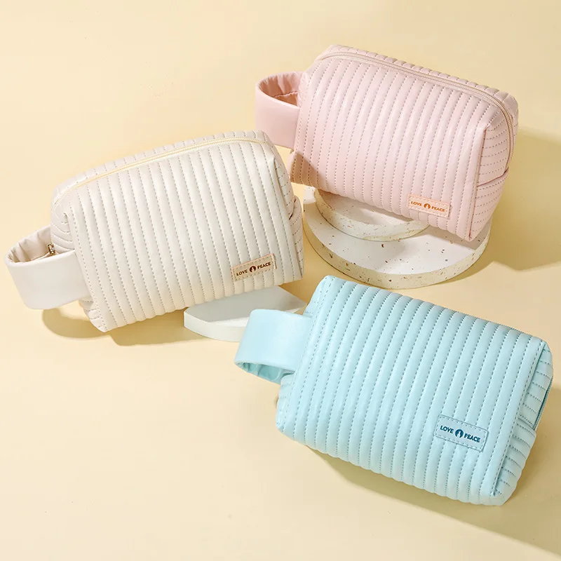 Stripes PU Makeup Pouch Comestic Bag borse da toilette da viaggio portatili Mini borsa per le donne stile Trendy Orangnizer