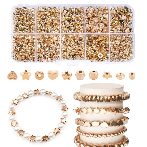 500pcs CCB Beads for Jewelry Making kit Plated Gold color Beads Box DIY Bracelet Necklace Accessories
