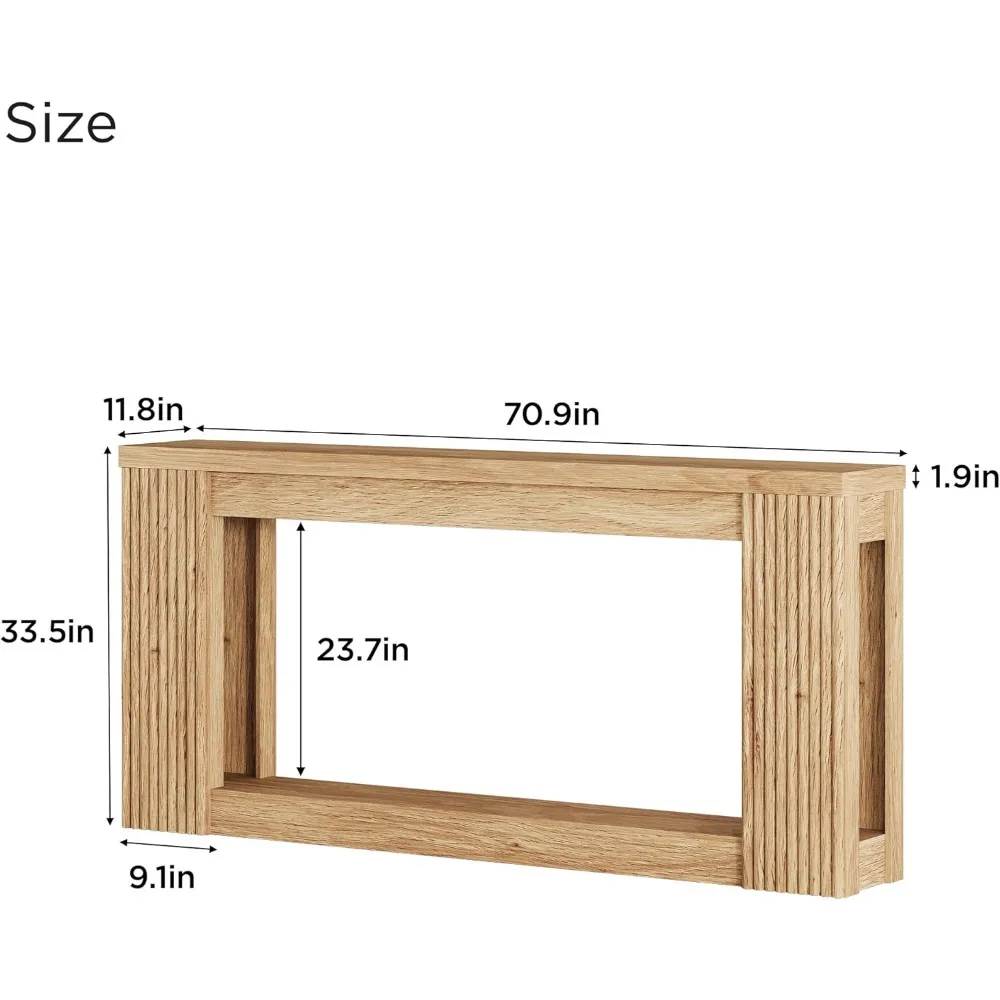 Fluted Wooden Console Table with 2 Storage, 71 Inches Rectangular Entryway Table Behind The Couch, Farmhouse Boho Sofa T