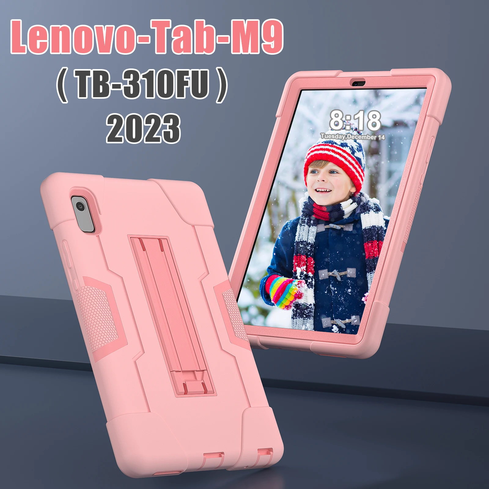 Kickstand Armor Case For Lenovo Tab M9 2023 9.0 inch TB310FU TB310XU PC-Silicone 3-Layers Rugged Heavy Duty Cover Shockproof